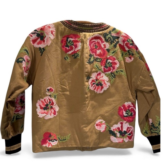 Anthropologie Floral Needlepoint Oversized Boxy Bomber Boho Jacket - XS - Picture 2 of 3